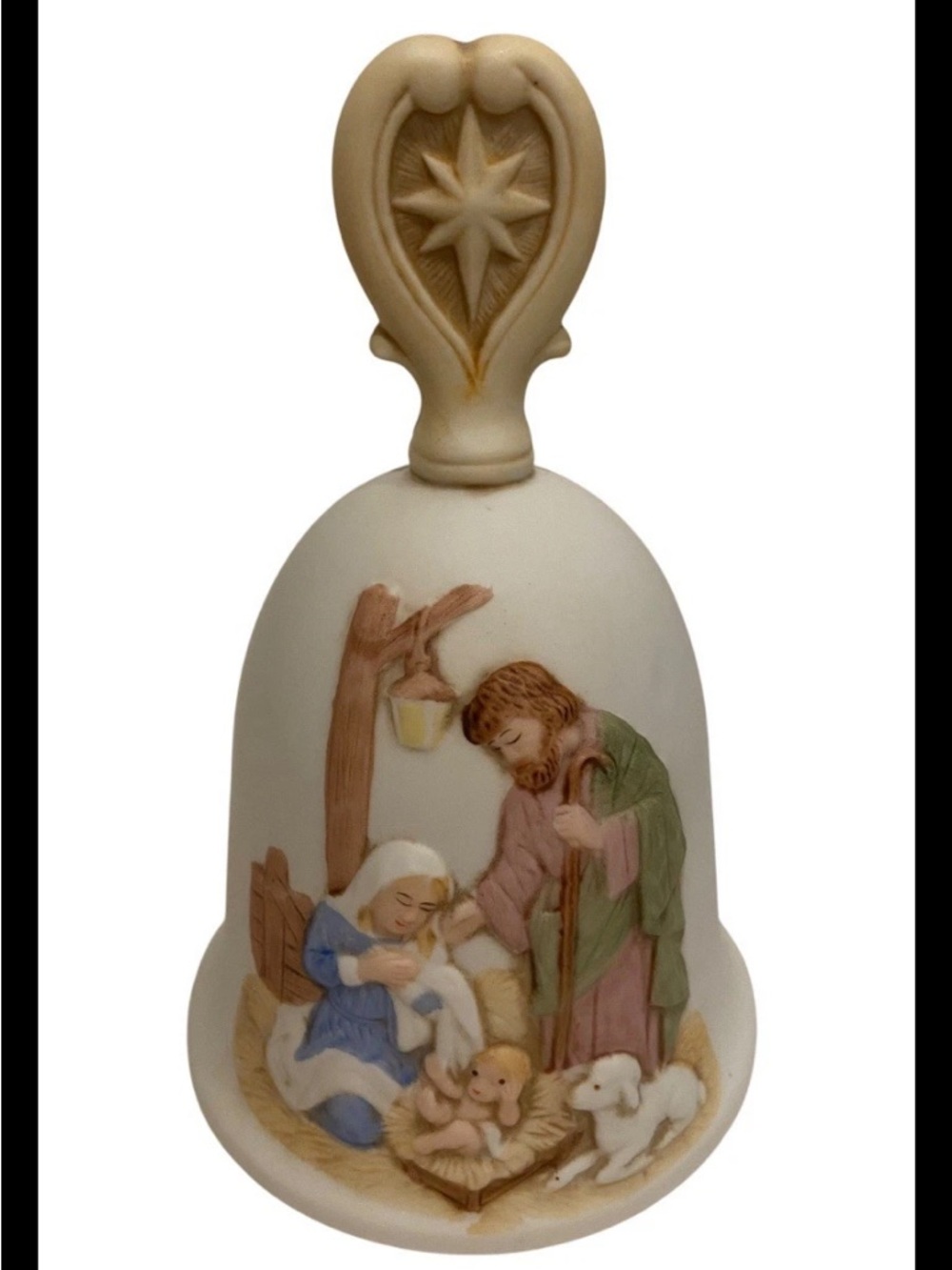 Vintage HOMCO 10” Bisque Porcelain Nativity Scene Christmas Bell #5558
